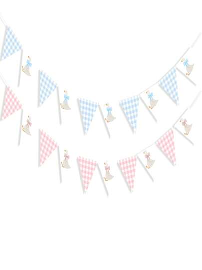 Decorações para festa temática de ganso, bandeira triangular de banner de ganso bobo, flâmula xadrez rosa ou azul, decoração para festa de chá de bebê de 1º aniversário, lembrancinha para festa temática de animais de fazenda (faça você mesmo)