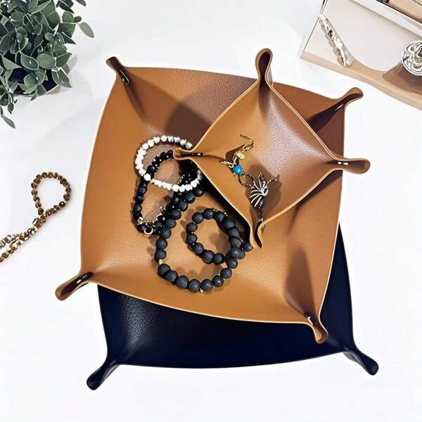 2pcs Folding Leather Jewelry Storage Box, Decorative & Practical, Large & Small Sizes, Back To School
