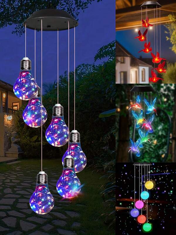 1Pc Cardinals, Pellet Balls, Bulb Shapes, Hummingbird Wind Chime Lights Outdoor Garden Solar Wind Chimes Color Changing Hummingbird Gifts For Mom Birthday Gift For Women Mom's Best Gifts Memorial Wind Chimes Patio Decor