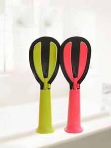 1pc Multifunctional Non-Stick Rice Spoon & Spatula, Plastic Rice Scoop, Rotatable Rice Washing Spoon Stand