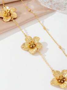 1pc Women Summer Layered Floral Design Ankle Chain (Random Beads Quantity)
