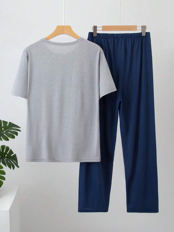 2pcs/Set Men's Summer Thin Pajama Set Short Sleeve & Long Pants, 2pcs/Set Men's Spring/Summer Plaid Casual Lounge Set