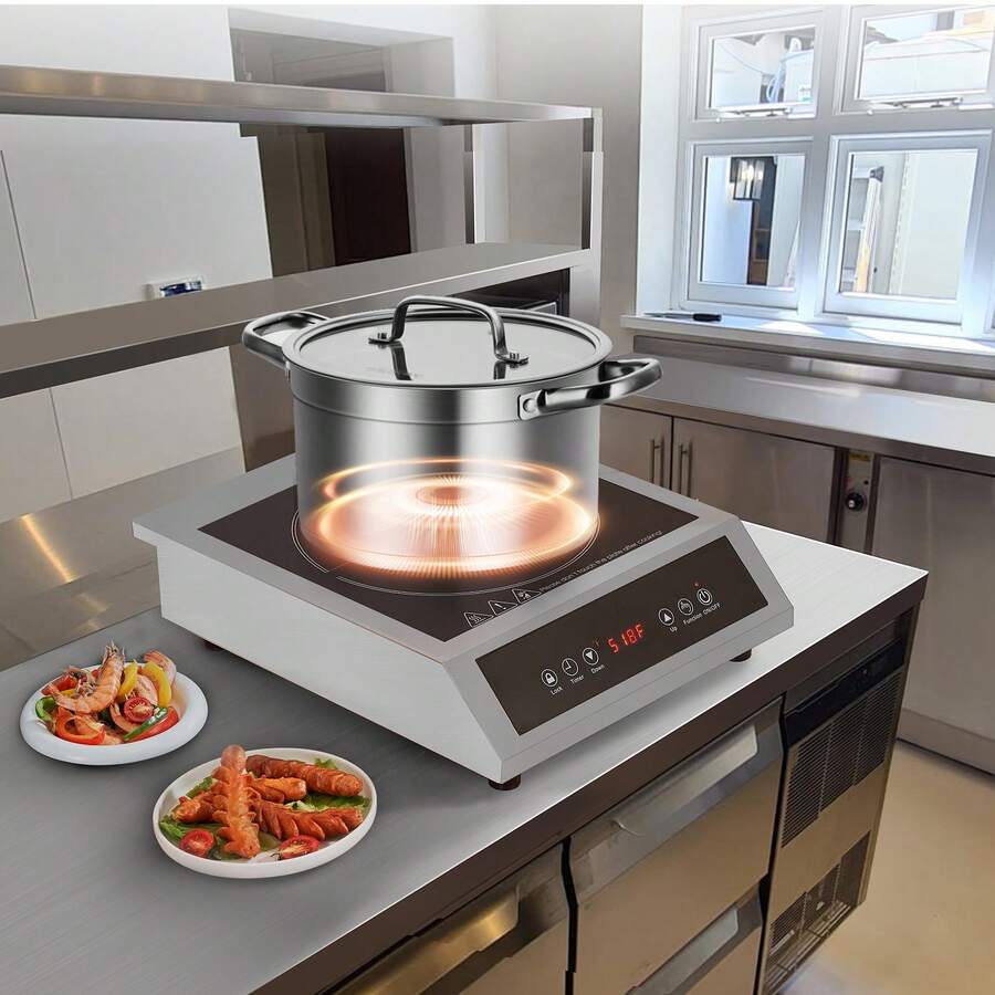 Portable Induction Cooktop, 1800W Commercial Induction Burner With 9 Temperature Settings, Stainless Steel Countertop Induction Hot Plate With 3H Timer, Child Lock, For Restaurant Cooking - 1800W Commercial 3H Timer - 查看 1