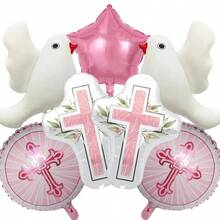 7 件装首批铝箔气球装饰，十字星洗礼派对气球适用于首批洗礼派对上帝保佑洗礼纪念主题装饰用品 - 白色 - 查看 8