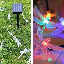 1pack 5M/16.4Ft 20LED Solar Powered Dragonfly Light Waterproof Hanging Decorative Lamp With 8 Lighting Mode For Indoor Outdoor Garden Wedding Party Birthday Patio Fence Tree Decoration