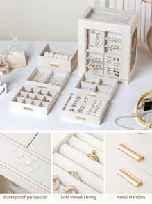 CASEGRACE 1pc Large Capacity Jewelry Box For Women, 360° Rotation PU Leather Jewelry Storage Case , 6 Tier 5 Drawers Clear Lid Jewelry Storage Organizer - Perfect For Rings, Earrings, Necklaces & Bracelets, Gift For Women, Girlssummer Storage Organizer Gift Back To School
