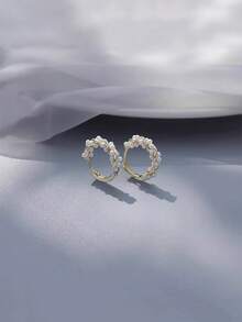 1 对可爱仿珍珠圆形耳环，锌合金小珍珠包裹多功能女士耳环配件