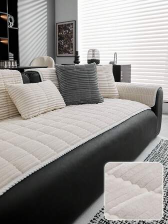 1pc Soft Flannel Sofa Cover, 100% Polyester, Pet Friendly, Modern Minimalist Design Home Decor Slipcover, Suitable For Single Chair, 2-Seat, 3-Seat, 4-Seat And Modular Sofa, For Living Room, Bedroom, Office, All Seasons