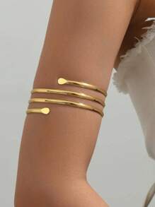 1 Piece, Simple And Hollow Three-Layer Metal Alloy Armband, Unique Hip-Hop Punk Niche, Gold And Silver Armband With Adjustable Opening, Ladies' Bracelet, Gold Jewelry, Suitable For Parties And Vacations