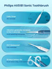 PHILIPS 飞利浦 1 件装新款钻石 3 系列 5300 系列 HX5181 电动牙刷 - 1 个刷柄 2 个刷头 1 个 USB 充电器 5 种模式 2 分钟定时刷牙提醒 送给男朋友和女朋友/情侣的礼物电动牙刷