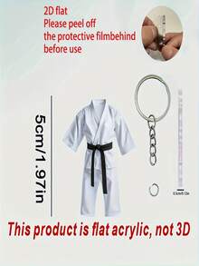 Llavero de cinturón negro de Taekwondo plano 2D, decoración acrílica para el Día de la Madre, el Día del Padre, el Ramadán, el espejo retrovisor del automóvil, accesorios creativos para el interior del automóvil, mochila de mujer, llavero, decoración para el hogar, cocina, bolso y llavero de múltiples funciones - regalo perfecto para ocasiones festivas con creatividad, no es un llavero de aleación de zinc con patrón deportivo de dibujos animados 3D, bohemio de todas las temporadas - Blanco y Negro - Ver 2