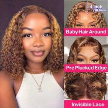 Ombre Highlight Deep Wave Curly Bob Wigs Human Hair Pre Plucked Wear And Go Glueless 13x4 Hd Honey Blonde Highlight Lace Front Wig Human Hair For Black Women Wet And Wavy 4/27 14 Inch - SP4/27 - 查看 5
