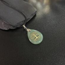 1pc Asymmetrical Pattern Natural Crystal Life Tree Pendant Necklace, Fashionable Everyday Wear For Women