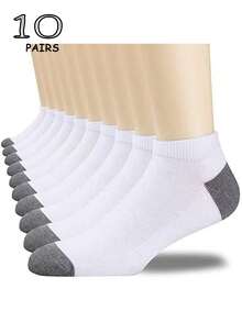 10 Pairs Soft Comfortable Casual Sport Black And Gray Men Short Socks - Multicolor - View 5