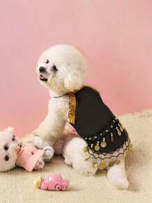 1 件有趣的异国风情金色亮片装饰宠物裙，闪亮肚皮舞服装，适合猫狗，适合中小型宠物