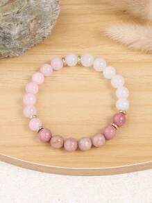 1pc Bohemian Style Love Bracelet, Rhodochrosite, White Jade & Rose Quartz Crystal Trust And Harmony Bracelet Meditation Jewelry Gifts For Women, Calming, Friendship