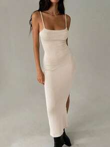 Women's Minimalist Sexy Crisscross Back Sweater Dress, Spring & Summer - Apricot - View 3