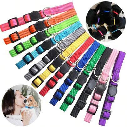 Coleira de identificação para cães de nylon macio com 12 unidades/pacote, coleira ajustável e removível para identificação de animais de estimação, adequada para cães pequenos e filhotes, multicolorida