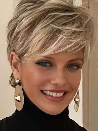 Blonde Straight Hair Women's Short Wig - Rose Mesh Cap Synthetic Fiber Wig Suitable For Everyone, Suitable For Various Occasions To Wear
