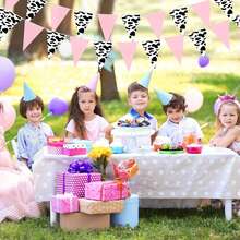 1 Pieza Banderines con estampado de vaca, Banderines con estampado de vaca Suministros para fiesta de cumpleaños para decoración del tema de vaquero occidental, decoración de fiesta temática de animal, decoración de fiesta - Multicolor - Ver 6