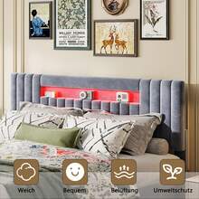 Cama tapizada 140x200cm, cama doble hidráulica con cabecero, estructura de cama con espacio de almacenamiento abatible, muebles de dormitorio cama, cama juvenil sin colchón, terciopelo gris - Gris-140x200cm - Ver 6