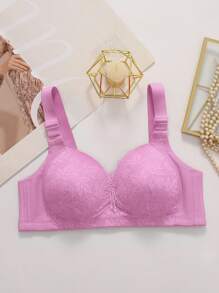 Set de 1 pieza de ropa interior sexy de encaje rojo sin aros para mujeres, que realza el busto y aprieta la Bottom para evitar el descolgamiento, ropa interior navideña