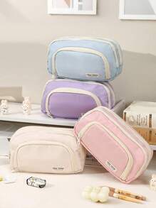 1pc 3-Layer Canvas Pencil Case With Clear Window, High-Quality Japanese Style, Extra Large Capacity Student Stationery Bag (7 Colors),Pencil Pouch,School Bag