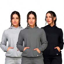 Kit With 3 Sweatshirts, Hooded Jacket, Men's And Women's, Plain, Unisex, Kangaroo Coat - 彩色 - 查看 2