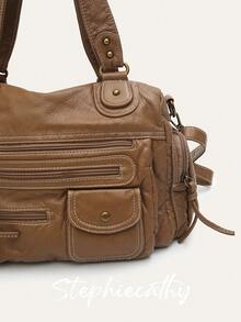 STEPHIECATHY Chất liệu giả da PU mềm mại, màu trơn, có khóa kéo, nhiều ngăn, hai dây đeo vai ngắn, thắt lưng điều chỉnh được, kiểu dáng unisex, phong cách retro giản dị, tiện dụng, phù hợp cho sinh viên đi làm hàng ngày. - Lạc đà - Xem 2