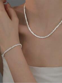 1 Pc Starry Sky Shiny Silver Chain Necklace - Silver - View 6