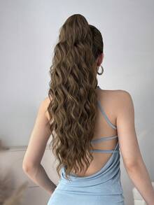 24英寸棕色长款自然波浪爪形马尾假发，耐热合成马尾假发，适合女性和女孩日常佩戴 - 棕色 - 查看 11