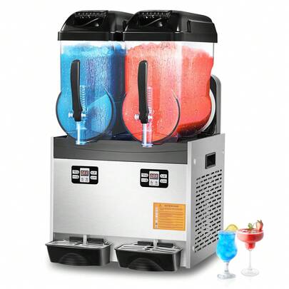 Commercial Slushy Machine, 12Lx2 Double Tank Frozen Drink Machine, 96 Cups Stainless Steel Margarita Smoothie Frozen Drink Maker, Slushie Maker For Home Party Restaurants Cafe Bars