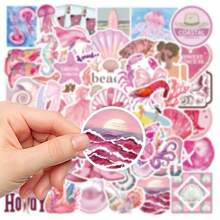 50 piezas Pegatinas de niña de playa rosa para DIY en cuaderno, portátil, funda de teléfono, planificador, casco, guitarra - Desechable
