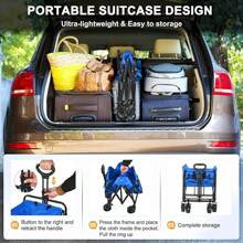 Folding Wagon Cart With Wheels, Large Capacity For Grocery Shopping, Gardening, And Camping, Compact Blue Design Mother's Day
