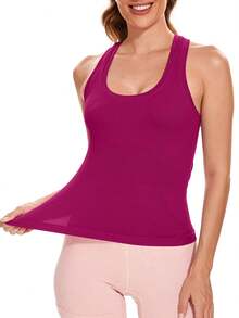 Workout Tank Tops For Women Sleeveless Gym Tops Seamless Racerback Athletic Yoga Shirts - Màu tím - Xem 4