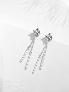 Kaletine 925 Silver Tassel Pendant Earrings Versatile Classic Simple Elegant Holiday Gift For Wife 1 Piece - Silver - View 3
