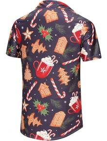 Hawaiian Shirts For Men Santa Claus Party Casual Button Down Short Sleeve Shirt With Pocket - Navy Blue - View 4