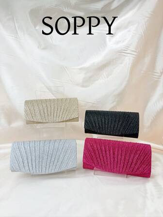 迷你闪亮褶皱多功能闪光手拿包，可拆卸链条斜挎晚宴包，适合礼服、生日派对、宴会、新娘伴娘舞会