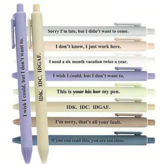 8/16 Pcs Funny Mean Plastic Pens - Retractable Ballpoint Pens With Funny Text, Black Ink, Printed With Great For Office, School, Party Events, Anyone Who Likes Humor Gift For Coworker