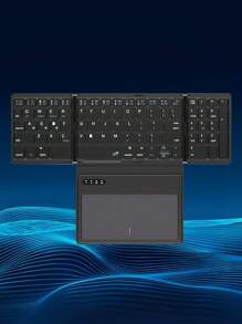 Tastiera Bluetooth pieghevole blu modello B055 US, tastiera pieghevole portatile a grandezza naturale con touchpad, in pelle PU, tastiera senza fili da viaggio per Windows, iOS, Android - Nero