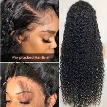 250% 13x4 Water Wave Lace Front Wigs Curly Wave Human Hair Wig Curly Lace Frontal Wig Wet And Wavy Lace Wig Natural Black Long Water Wave Lace Front Human Hair Wigs Plucked With Transparent HD Lace Front Wig #1B Natural Color - Natural Black - 查看 6