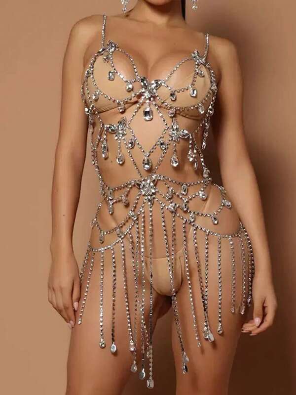 Cuier 1 Stück eleganter, flexibler Schmetterling-Strass-Quasten-Kleider für Frauen, sexy Körperkette-Schmuck für Party, Nachtclub, Bühnen-Accessoires