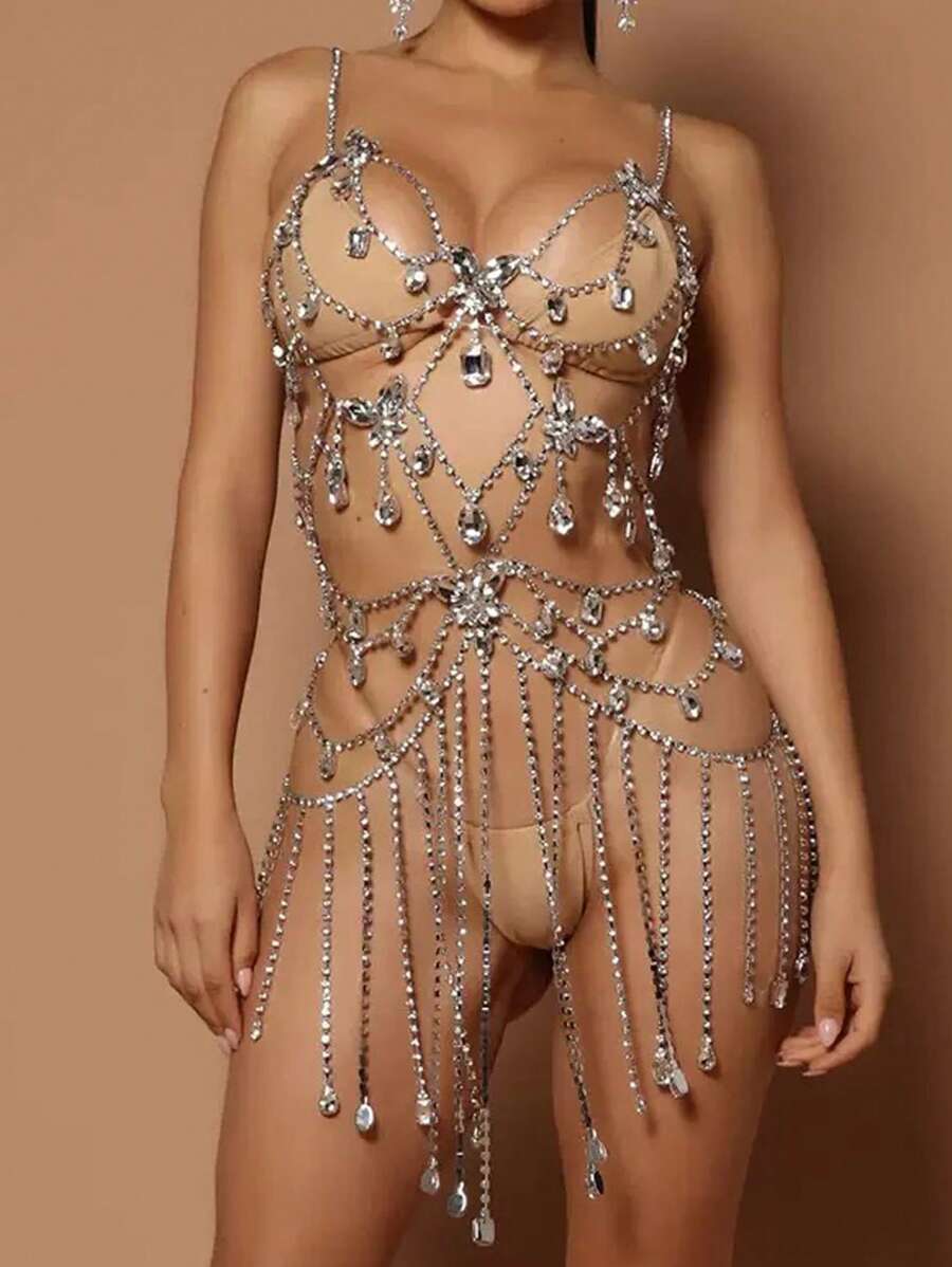Cuier 1PC Graceful Flexible Butterfly Rhinestone Tassel Dress For Women Sexy Body Chain Jewelry For Party Nightclub Stage Accessories