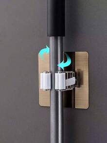 2pcs Creative Kitchen & Bathroom Adhesive Mop Holders, No-Drill Wall Mounted Mop Racks - Multicolor - View 3