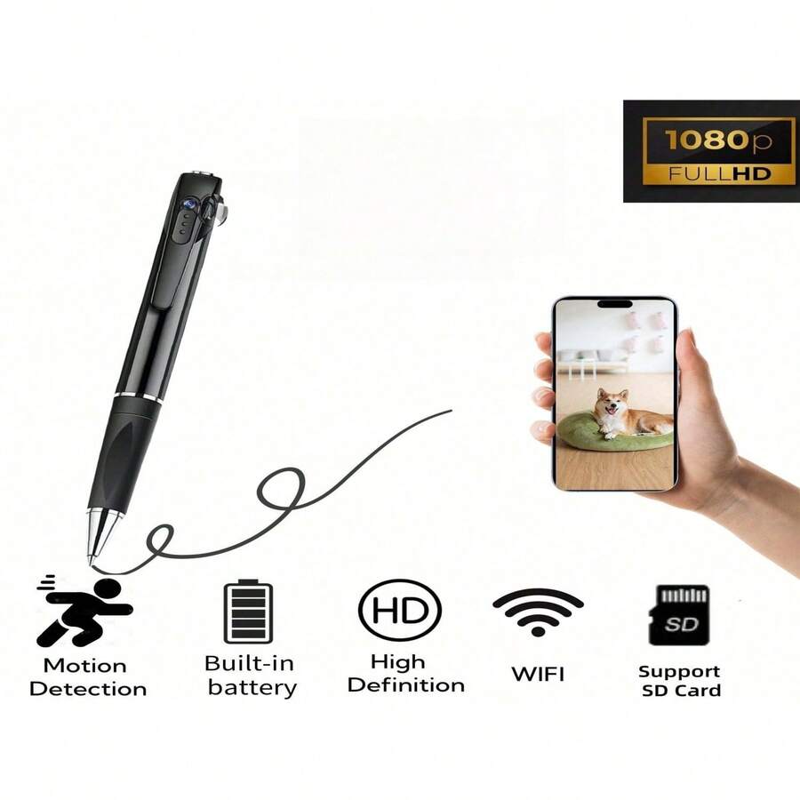wiwacam 2 In 1 Pen Camera, 1080P HD Camera, Practical Mini Camera, Local Storage, Wireless Connection, APP Control, Video Audio Recording, Motion Detection, Has An Internal Battery Capacity Of 250 MAh, Mini Camera For Business, Meeting, Study - 黑色 - 查看 1