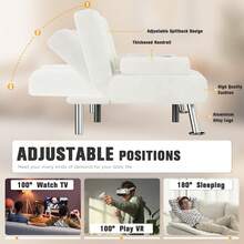 Futon Sofa Bed, Faux Leather Futon With Removable Armrests, Adjustable Recliner Sleeper Sofa Bed With Dual Cup Holders For Living Room, Apartment, Office - 米白燈芯絨 - 查看 4