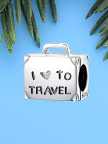 1pc 925 Sterling Silver Simple 'I Love Travel' Luggage Design Unisex Gift, Suitable For Easter - Silver - View 2