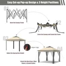 Lifezeal 11'x11' 2-Tier Pop-Up Gazebo Tent Portable Canopy Shelter Carry Bag Mesh Brown\Beige - Brown - View 9