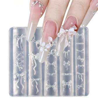 Moule d'nœud pour ongles en 3D Relief, Moule papillon en silicone, Décoration d'ongles d'ours en 3D, Convient pour le salon de manucure, le DIY à la maison, les cadeaux de fête.