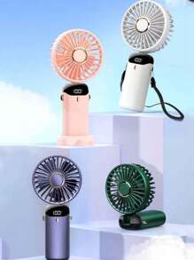 1 pieza Mini ventilador de mano USB unisex, esencial de verano, a juego de colores, de pie, plegable, de 5 aspas, 5 velocidades, silencioso, con indicador de batería, adecuado para exteriores, camping, viajes, playa, deportes, oficina, escuela, fiestas en la piscina, uso diario